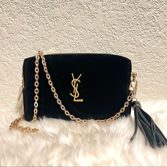 Yves Saint Laurent Handbags - YSL Black Velvet Beauty Pouch to Crossbody Bag Handbag Shoulder Bag